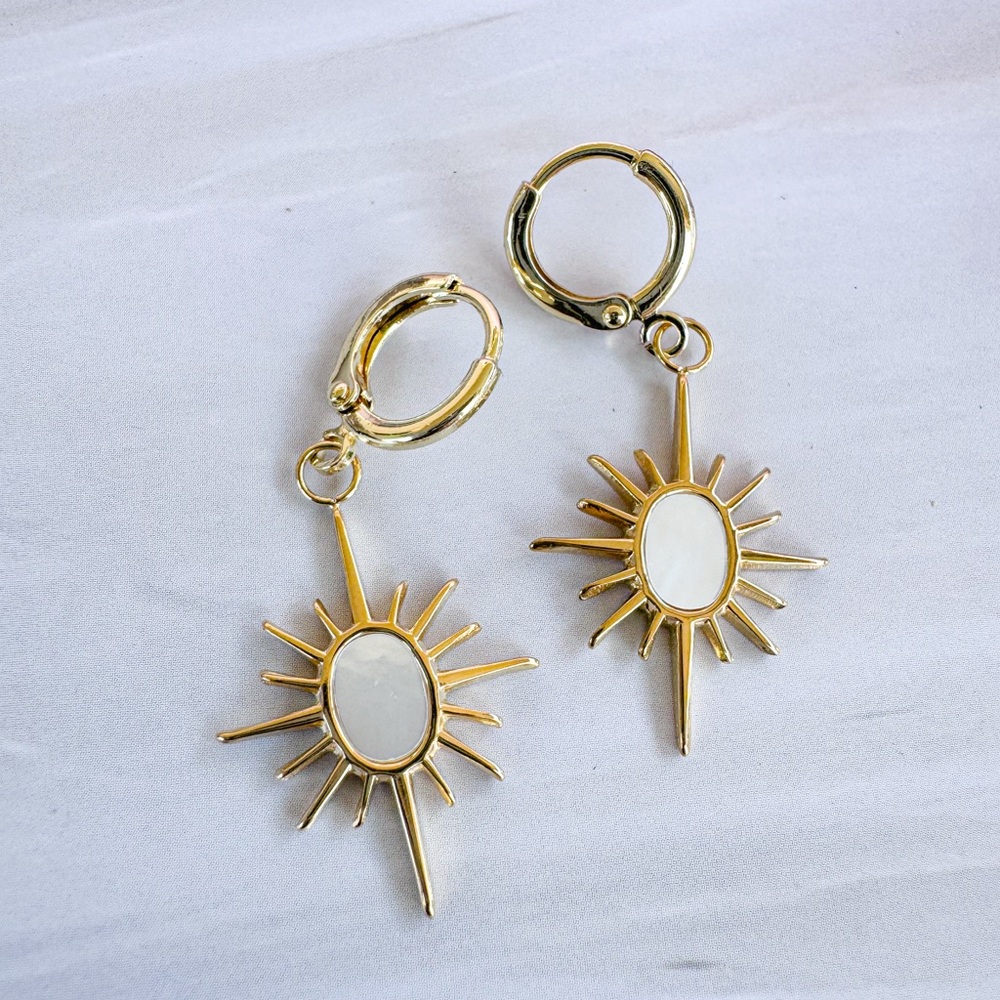 Gold and Shell Sunburst Earrings